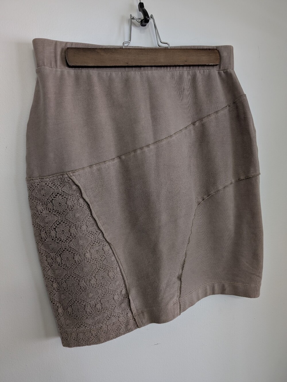 Y2k Yest High Rise Mini Skirt Taupe Flower Lace Knit Cotton Fitted Boho Funky
